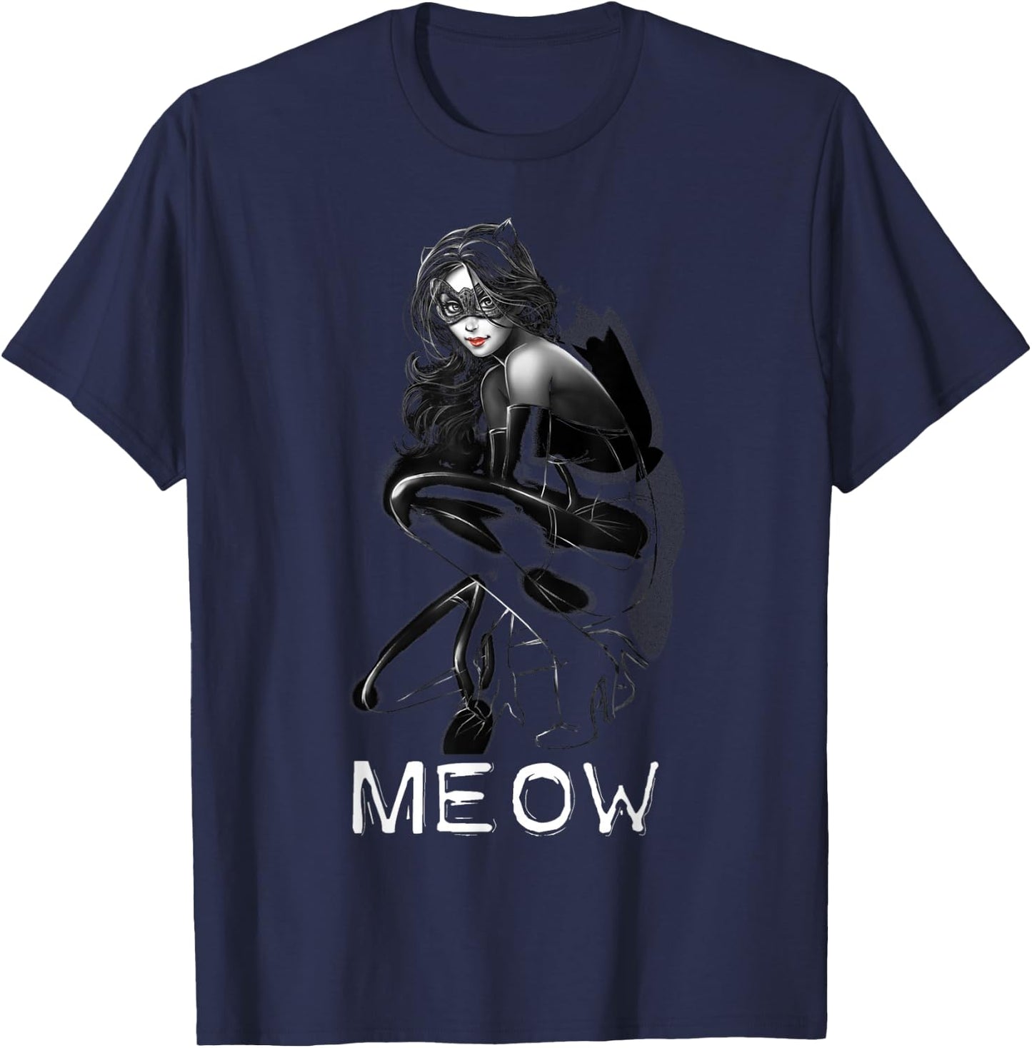 DC Catwoman Text Meow T-Shirt - T-Shirt | Navy