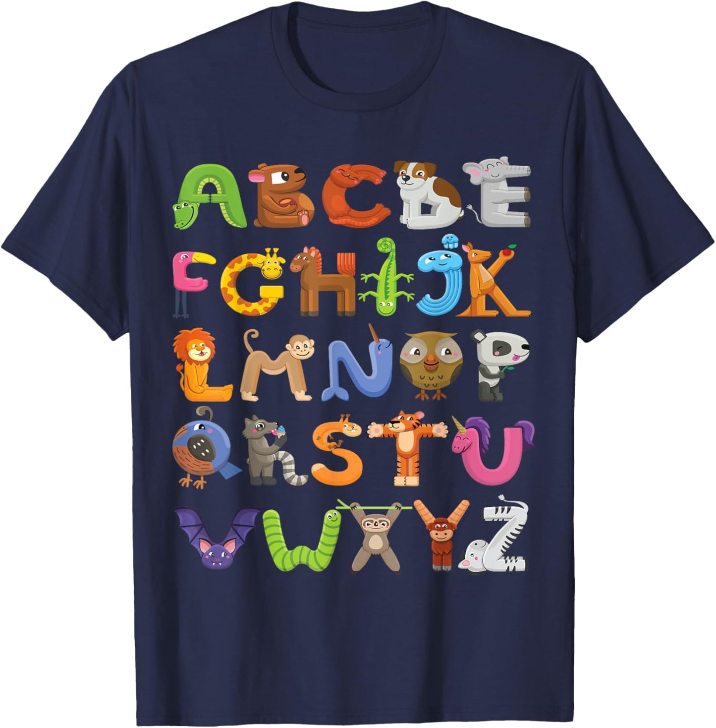 Fun Animal ABCs Learn Back to School Alphabet Shirt for Kids T-Shirt - T-Shirt | Navy