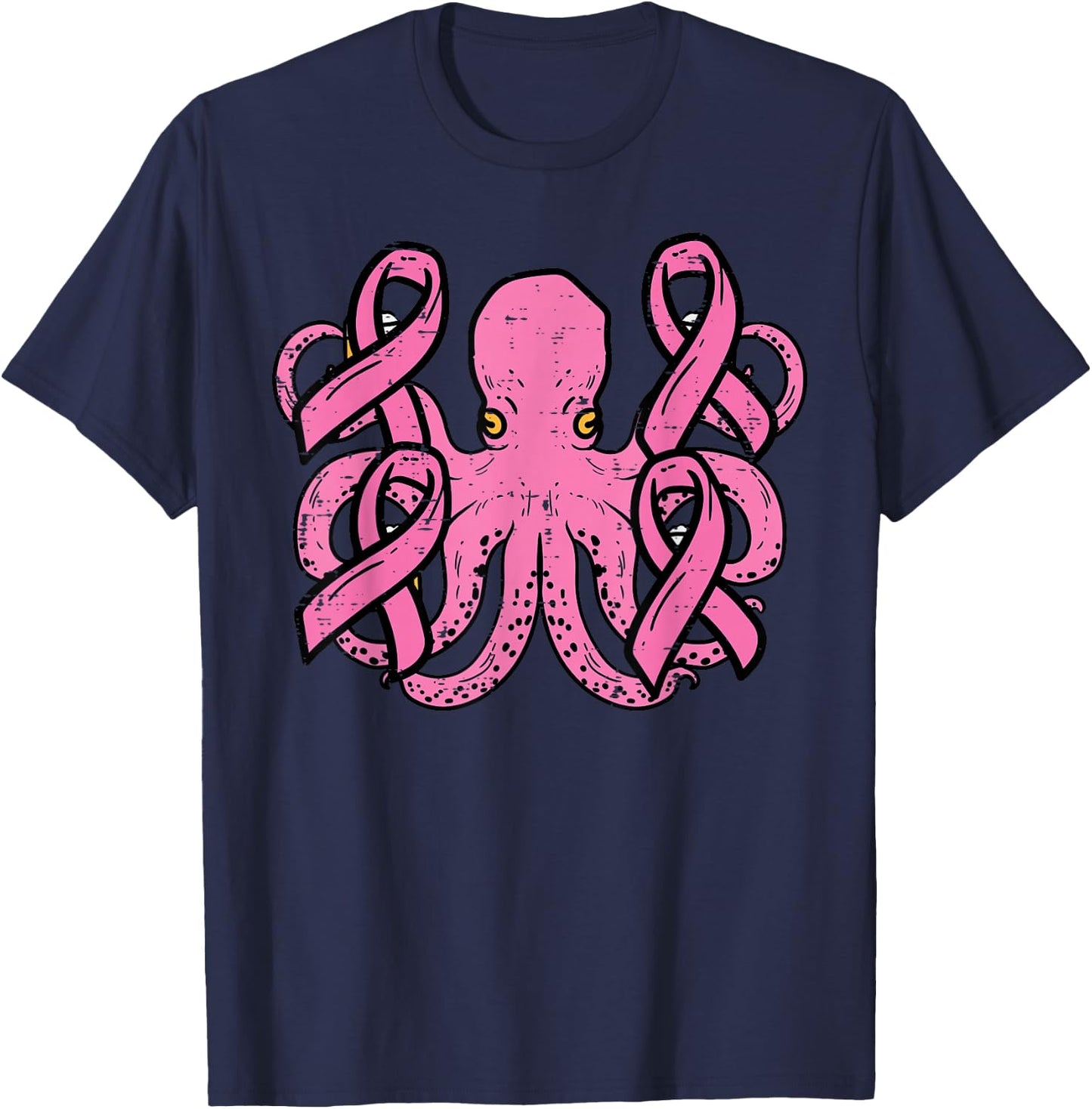 Pink Octopus Ribbon Cute Funny Breast Cancer Awareness Women T-Shirt - T-Shirt | Navy