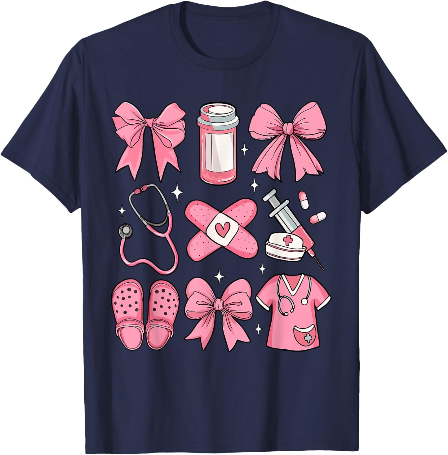 Nurse Valentines Day Coquette Bow Valentine Nurse RN PCT CNA T-Shirt - T-Shirt | Navy