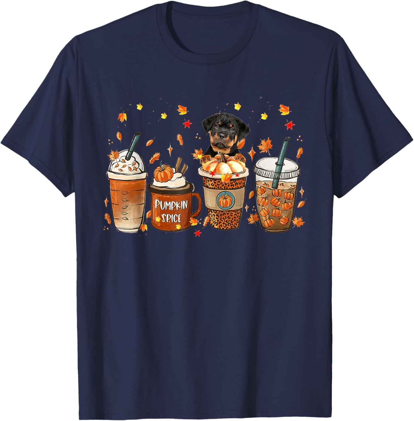 Rottweiler Fall Coffee Pumpkin Spice Latte Iced Autumn T-Shirt - T-Shirt | Navy