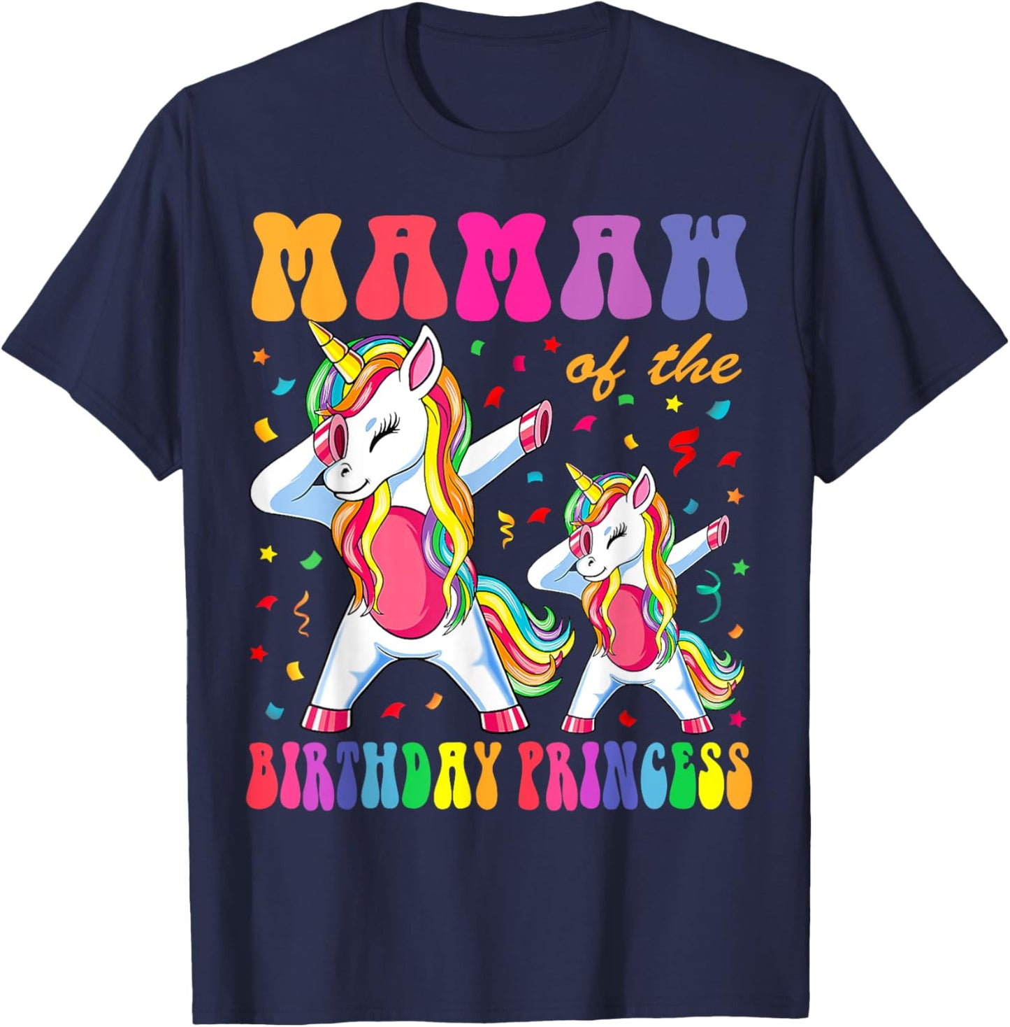 Mamaw of the Birthday Princess Girl Dabbing Unicorn Family T-Shirt - T-Shirt | Navy