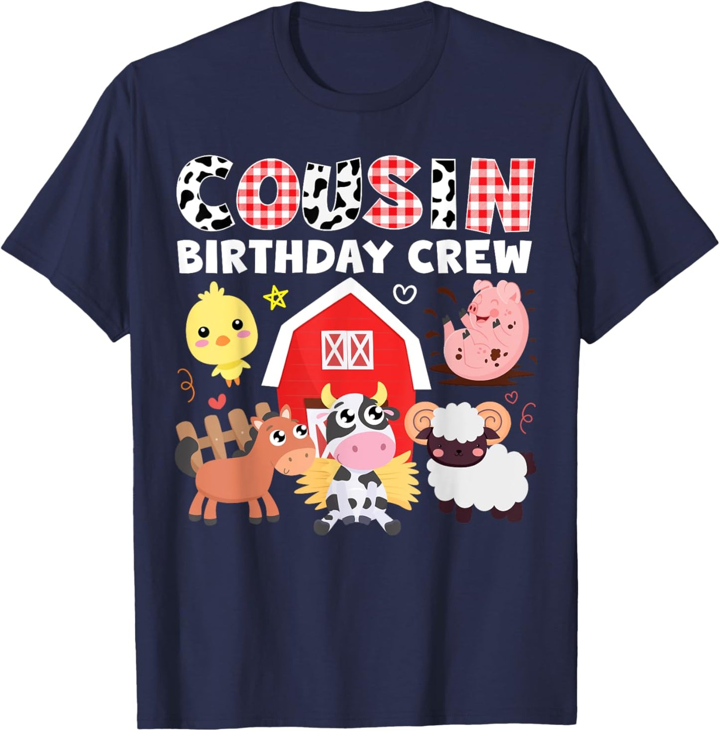 Cow Cousin Birthday Crew Farm Theme Animals Birthday Party T-Shirt - T-Shirt | Navy