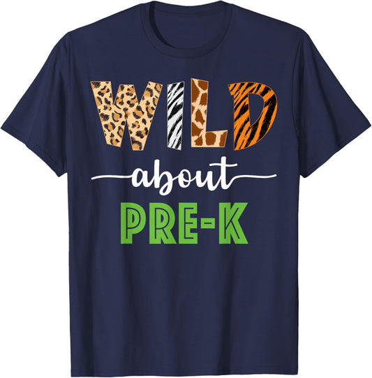Wild About Pre-K Teacher Student Pre-K Zoo Safari T-Shirt - T-Shirt | Navy