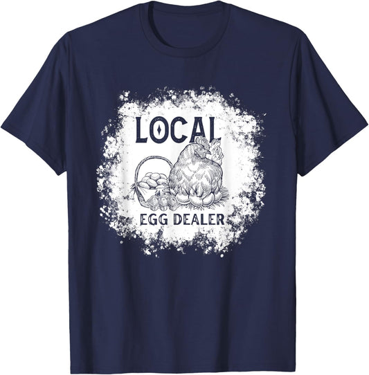 Funny Bleached Chicken Lover Farm Farmer Local Egg Dealer T-Shirt - T-Shirt | Navy
