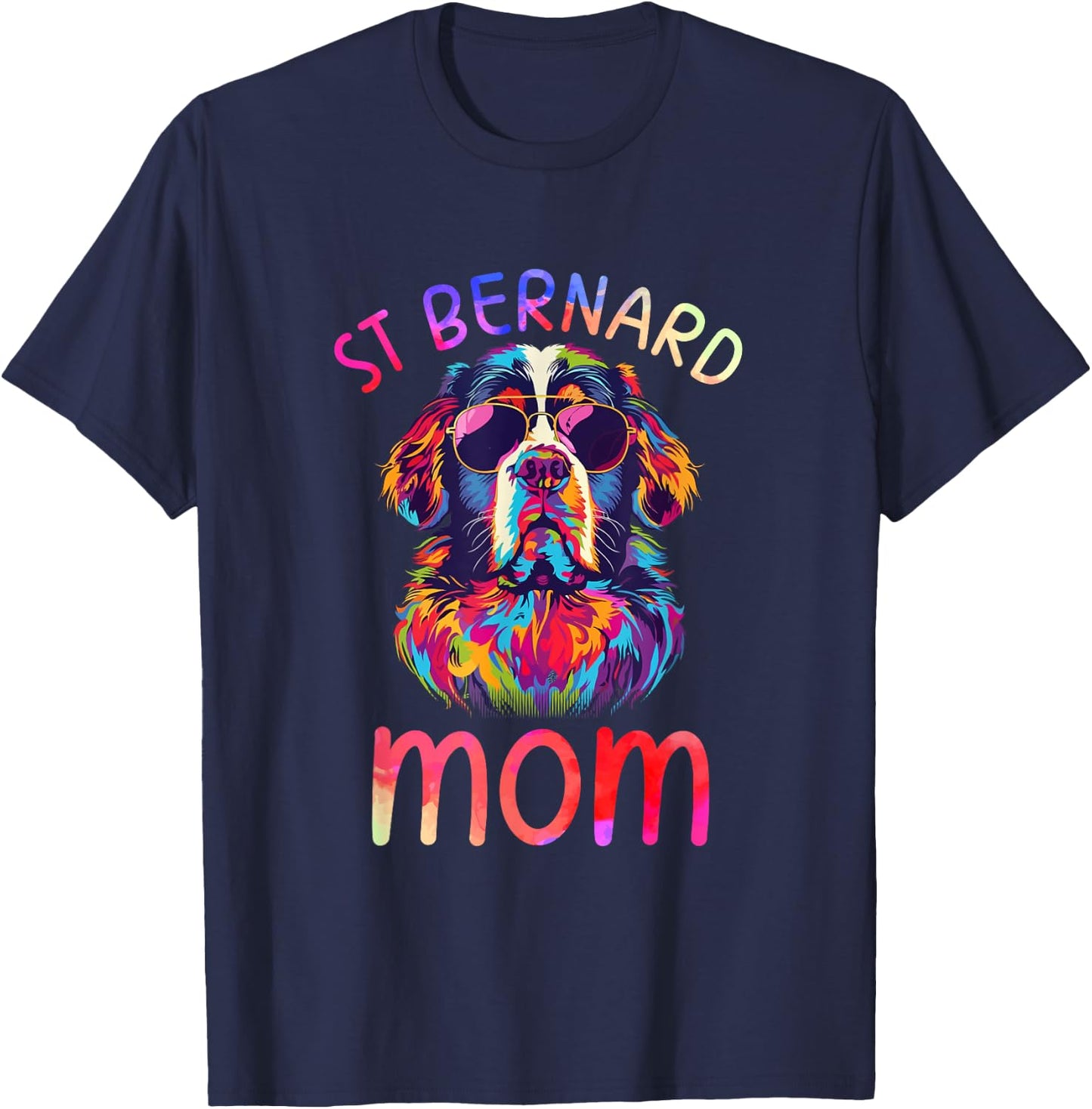 Saint Bernard Lovers Pop Art Sunglasses St Bernard Mom T-Shirt - T-Shirt | Navy