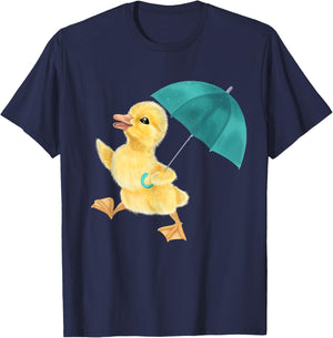 Duckling with Umbrella - Rainy day duck T-Shirt - T-Shirt | Navy