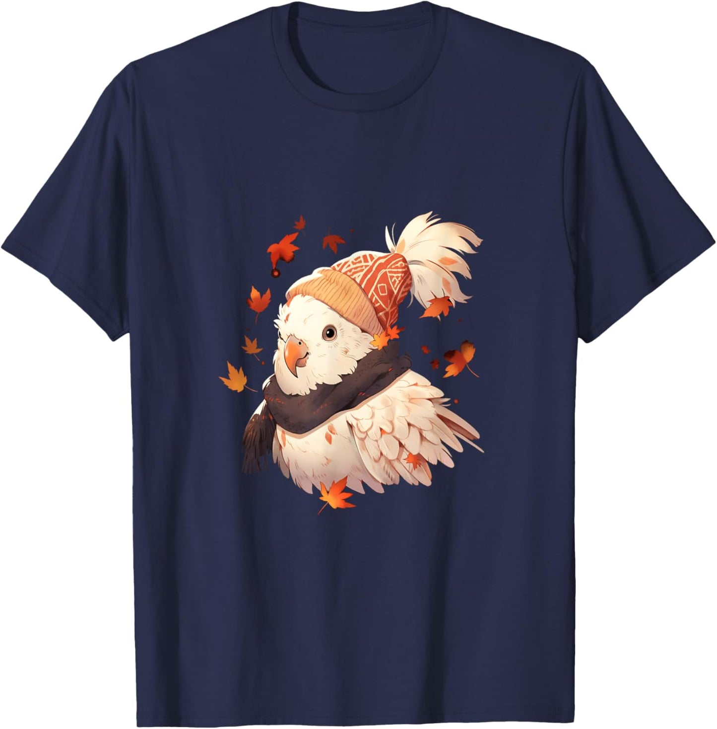 Cockatoo Bird Parrot Autumn Autumn Leaves Thanksgiving T-Shirt - T-Shirt | Navy