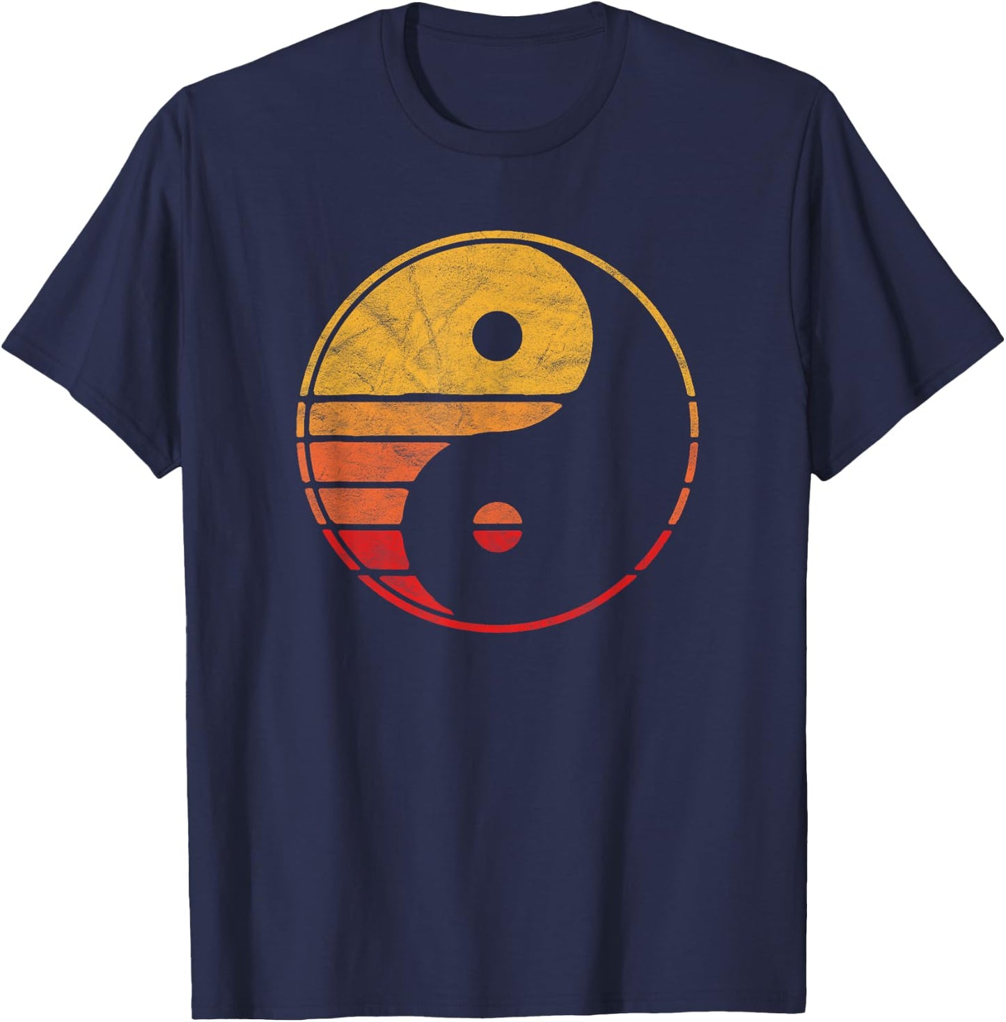 Vintage Yin Yang 80's Minimalist Sun Retro Graphic T-Shirt - T-Shirt | Navy