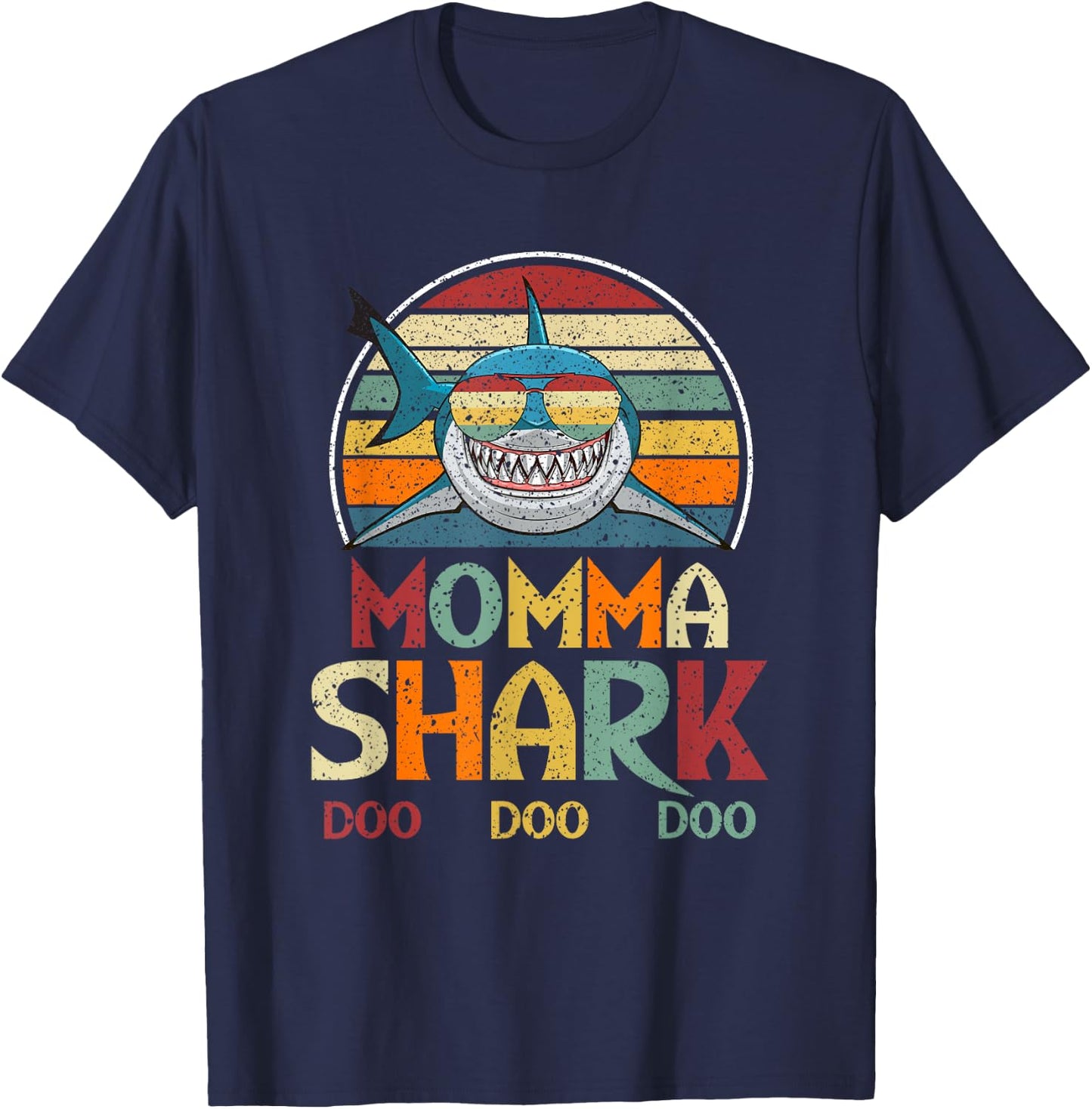 Retro Vintage Momma Shark Mom Gift T-Shirt - T-Shirt | Navy
