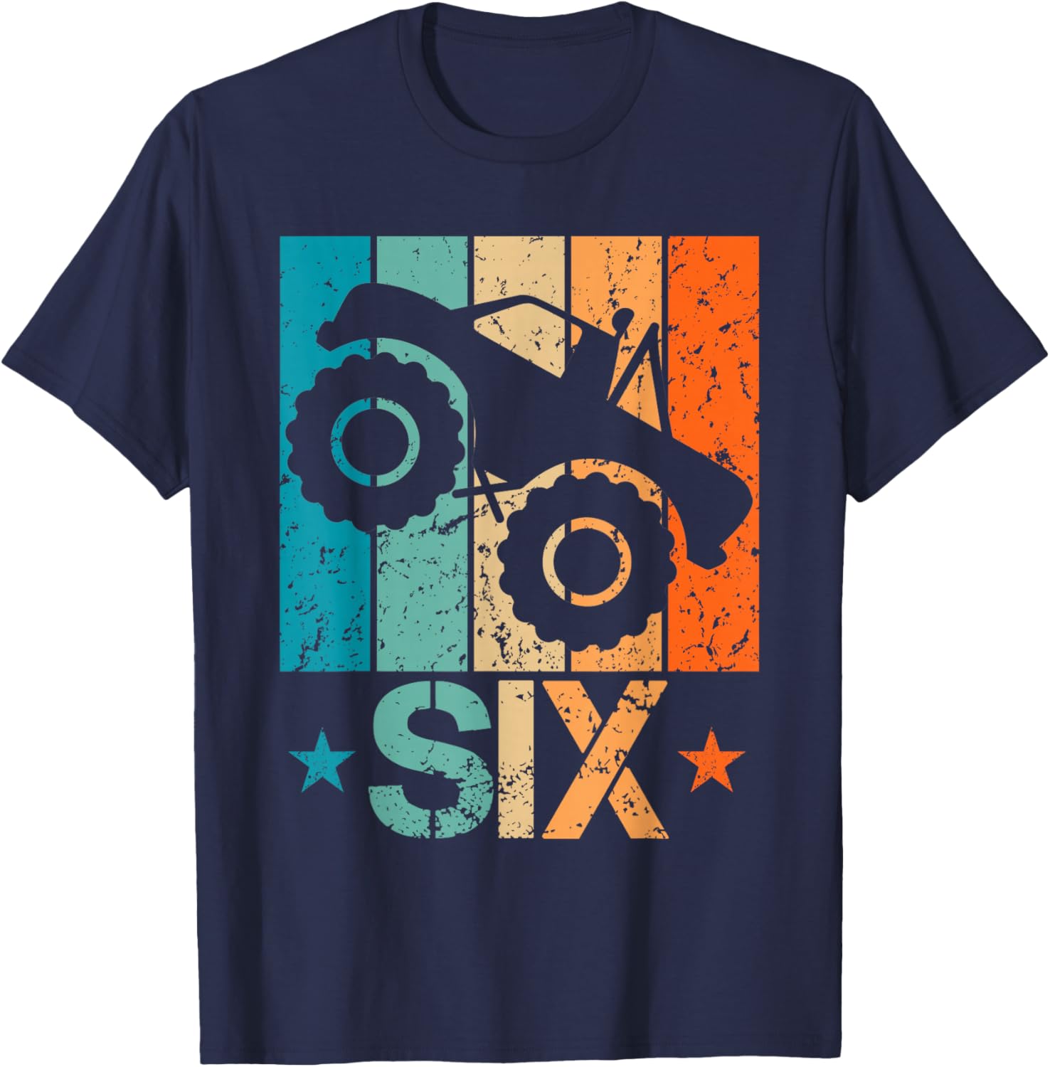 6th Monster Truck Birthday 6 Year Old 6yr Boys Birthday T-Shirt - T-Shirt | Navy