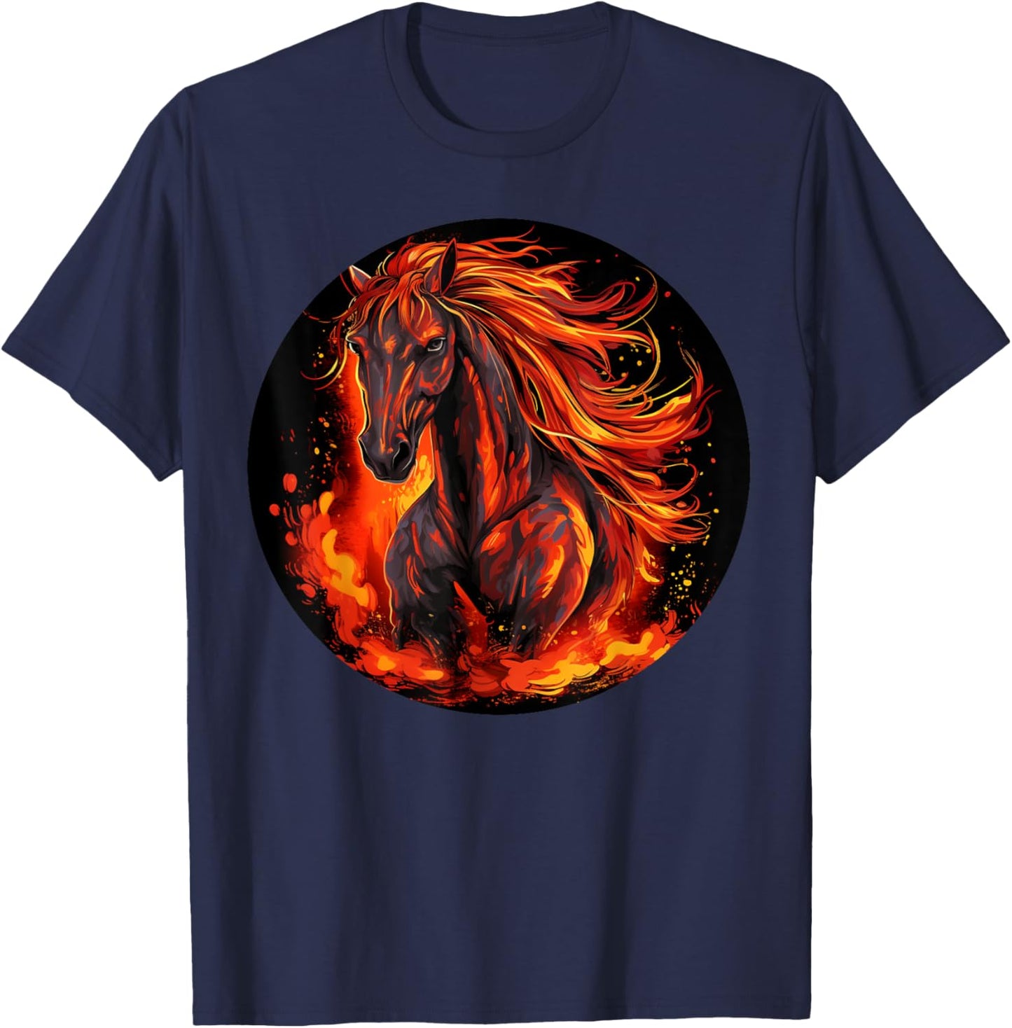Funny burning horse outfit for horses flames lovers T-Shirt - T-Shirt | Navy