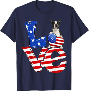 4th of July Patriotic LOVE Boston Terrier American Flag T-Shirt - T-Shirt | Navy