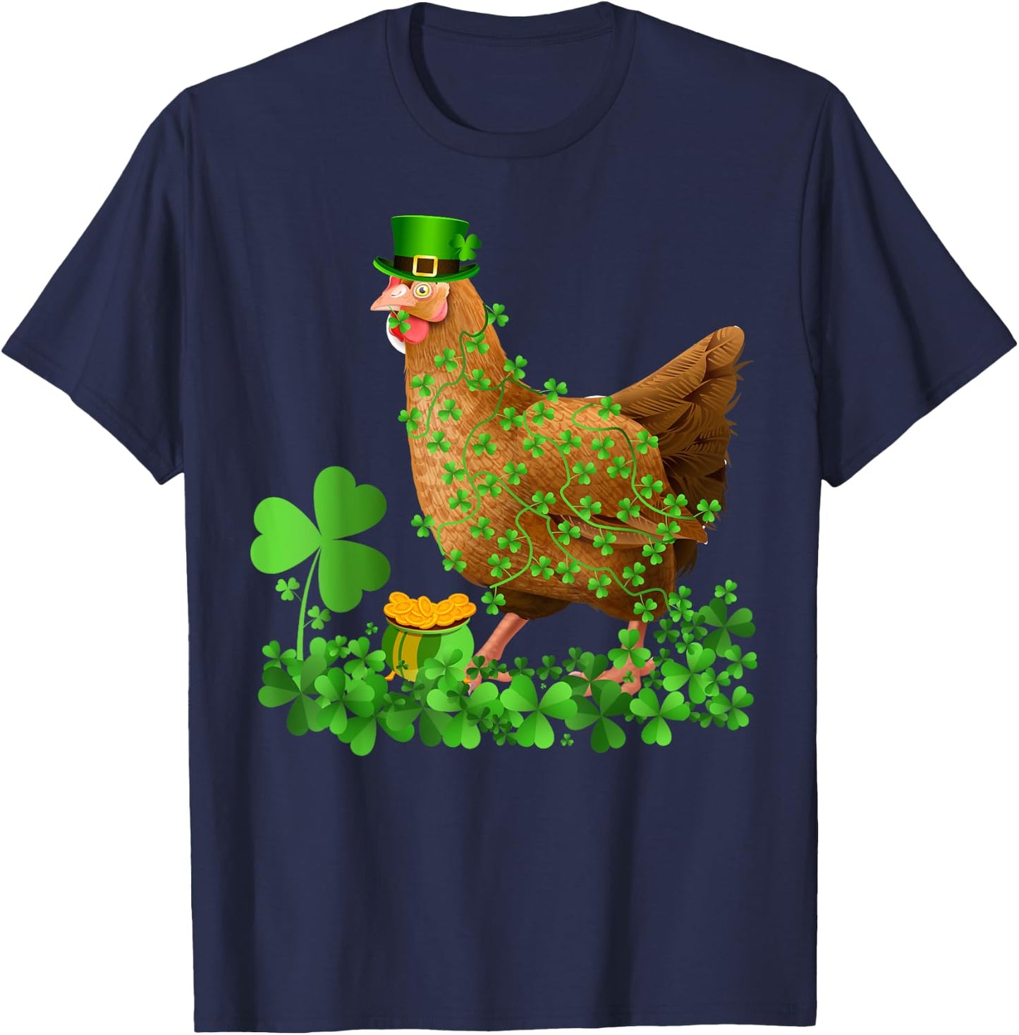 Irish Shamrock Leaf Leprechaun Hat Chicken St. Patrick's Day T-Shirt - T-Shirt | Navy
