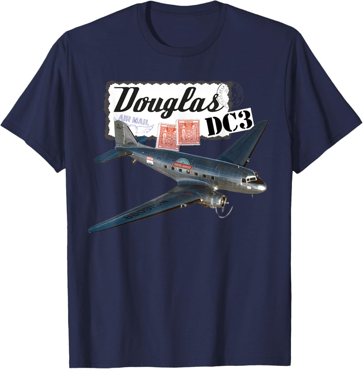 Retro Vintage 1930's Douglas DC3 Airplane Aircraft Novelty T-Shirt - T-Shirt | Navy