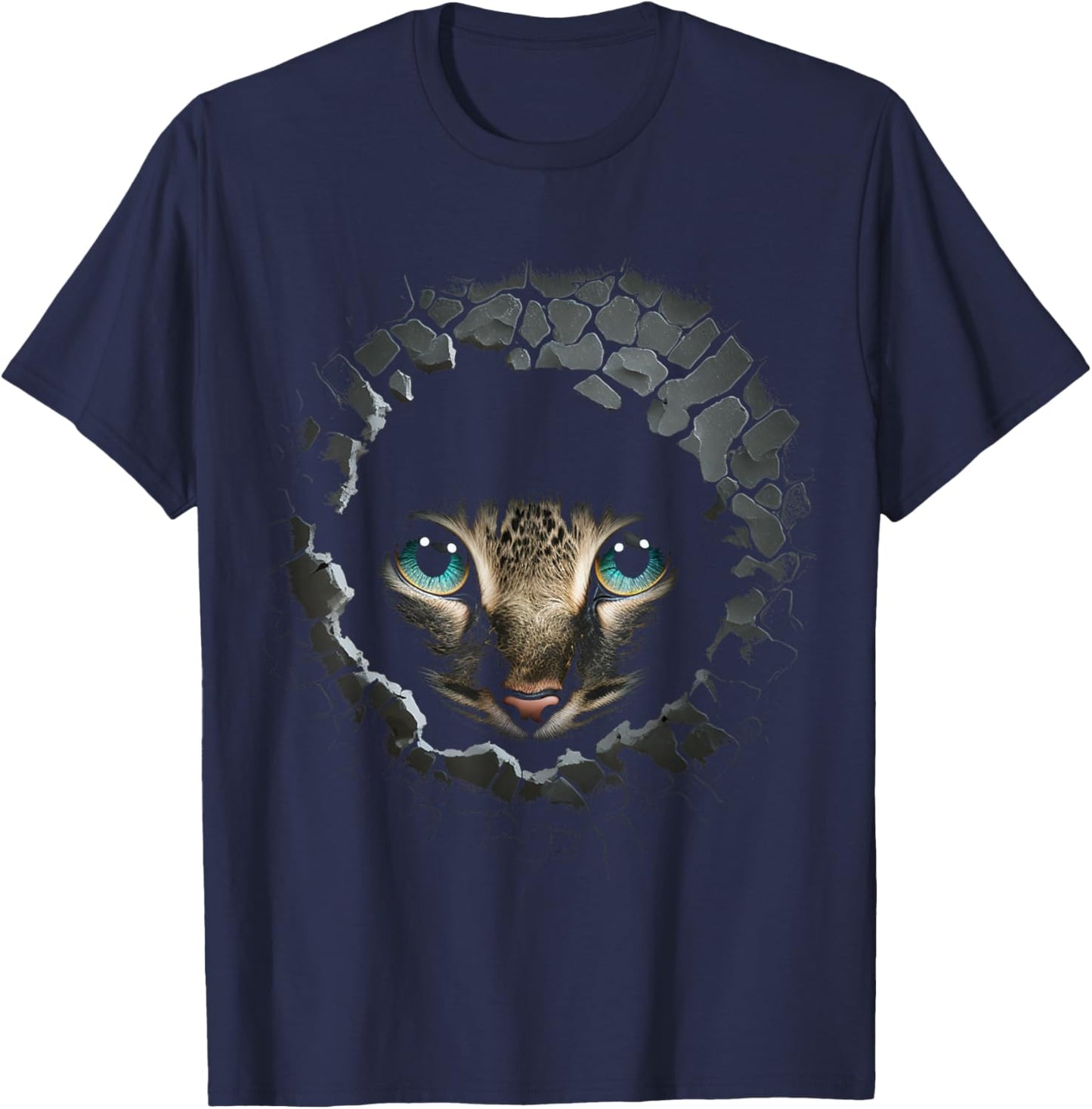 Cat Face Wall Eyes Animal Pet Cat T-Shirt - T-Shirt | Navy