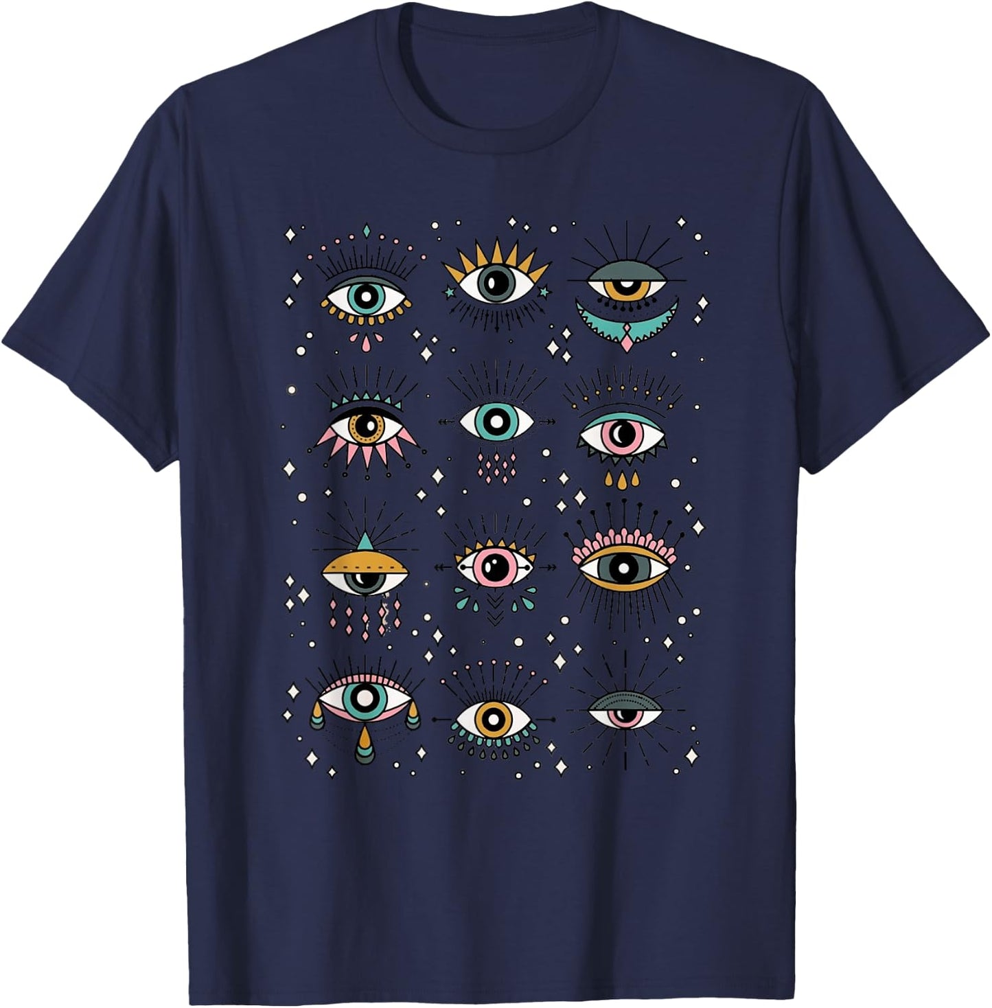 Colorful Squint And Closed Evil Eye Eyelashes Nazar Mati T-Shirt - T-Shirt | Navy