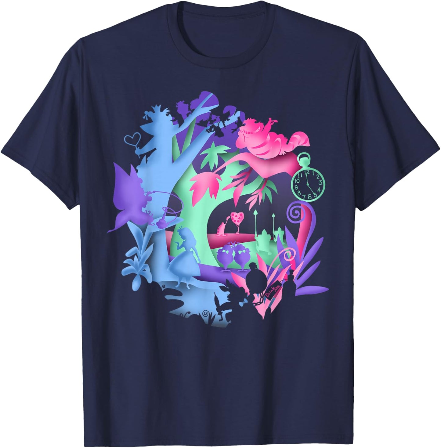 Disney Alice in Wonderland Neon Forest Silhouette Small T-Shirt - T-Shirt | Navy