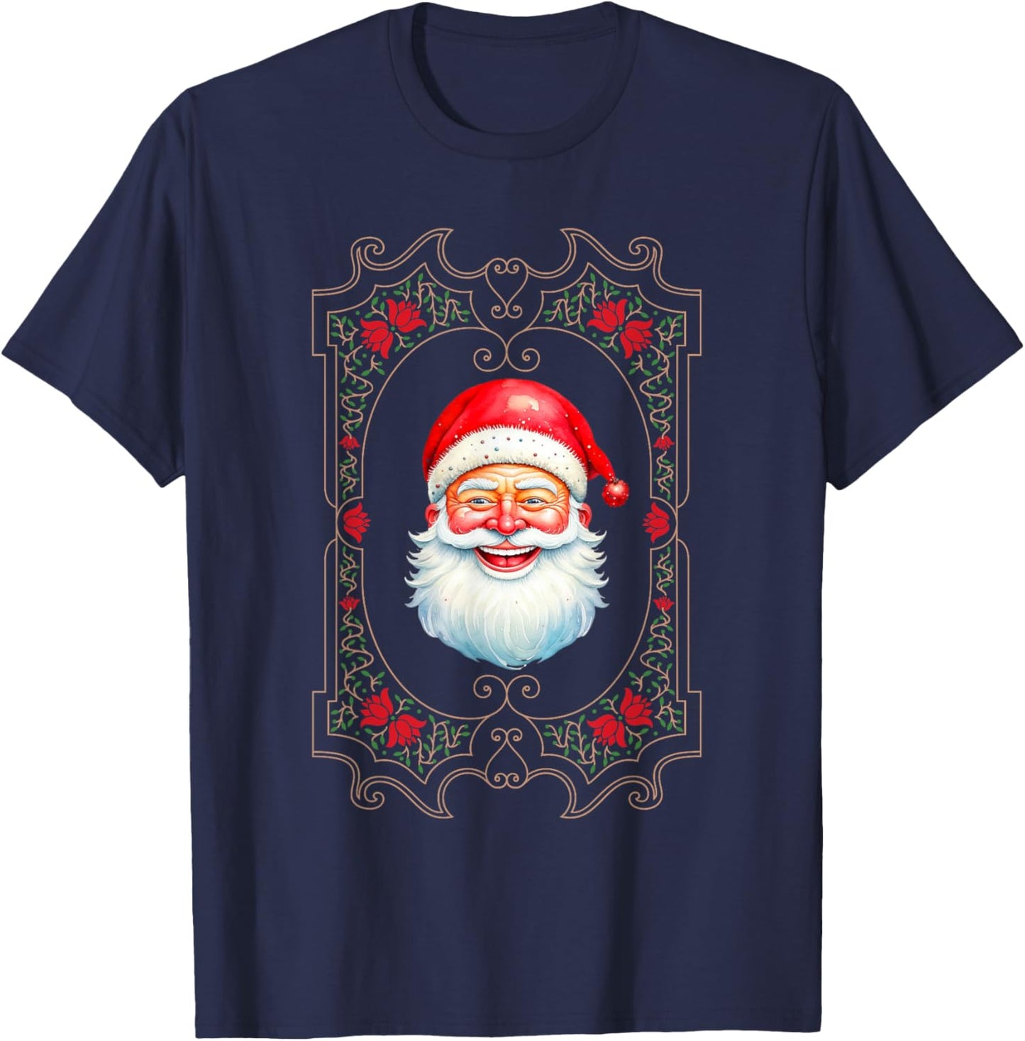 Retro Vintage Victorian Santa Smiling Jolly Old St. Nicholas T-Shirt - T-Shirt | Navy