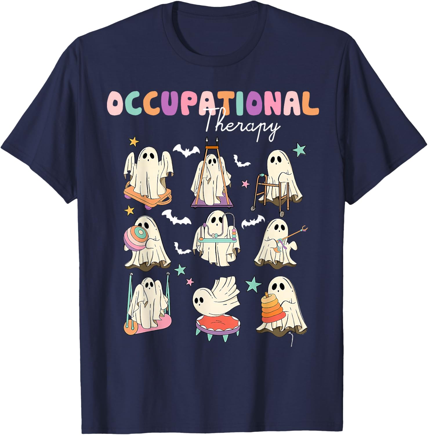 OT Occupational Therapy Halloween Retro Ghost OT Halloween T-Shirt - T-Shirt | Navy