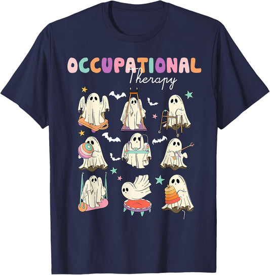 OT Occupational Therapy Halloween Retro Ghost OT Halloween T-Shirt - T-Shirt | Navy