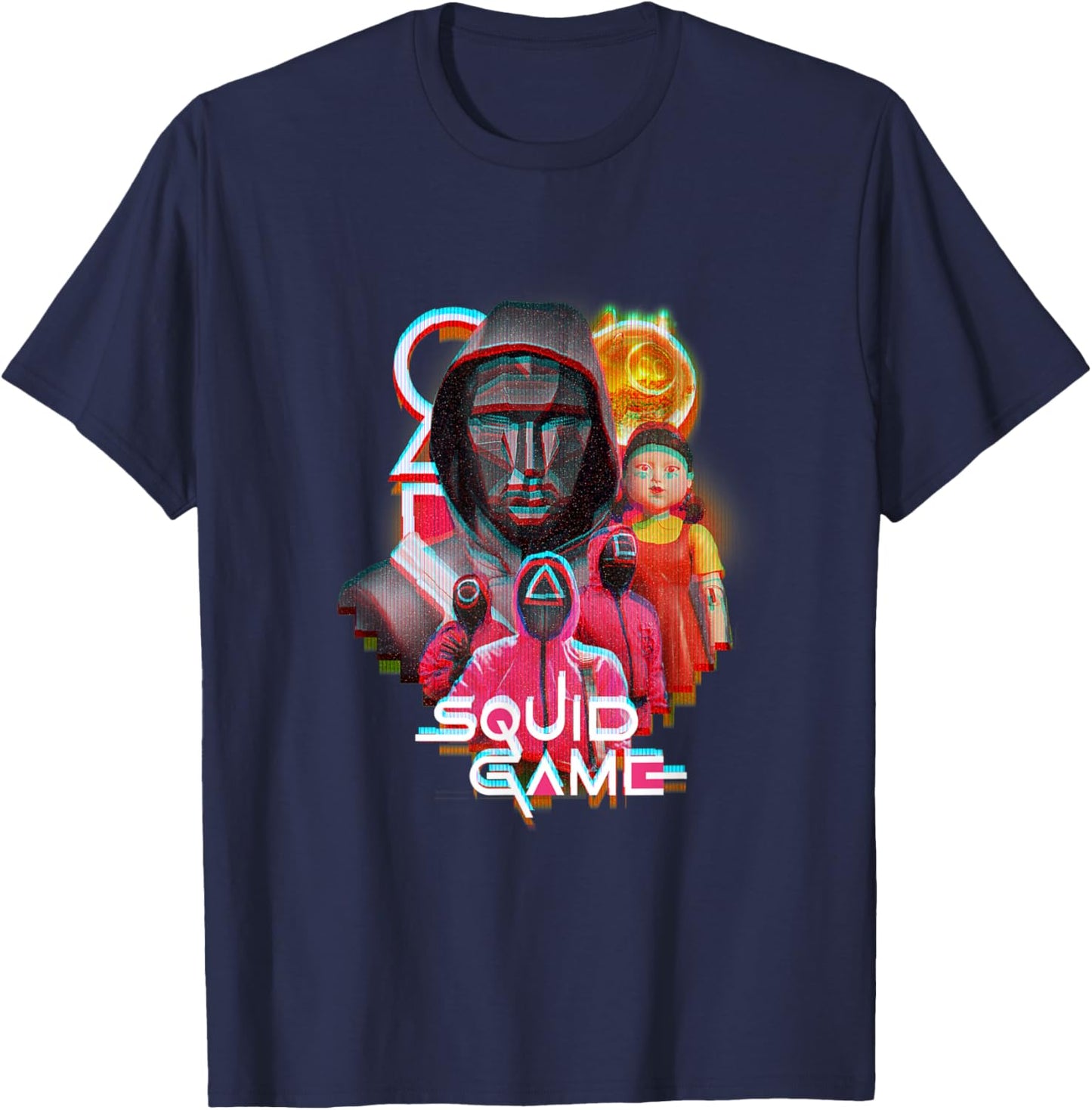 Squid Game 2 Front Man & Henchmen Glitch Logo T-Shirt - T-Shirt | Navy