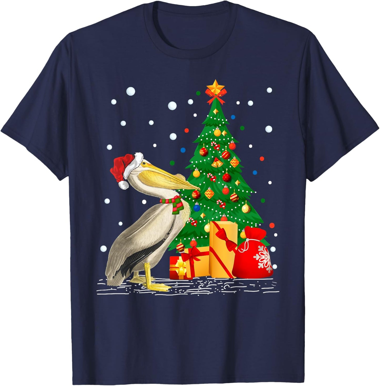 Funny Pelican Lover Gift Santa Hat Pelican Christmas T-Shirt - T-Shirt | Navy