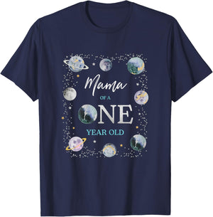 Mama Houston We Have A One Year Old Space Theme 1st Birthday T-Shirt - T-Shirt | Navy