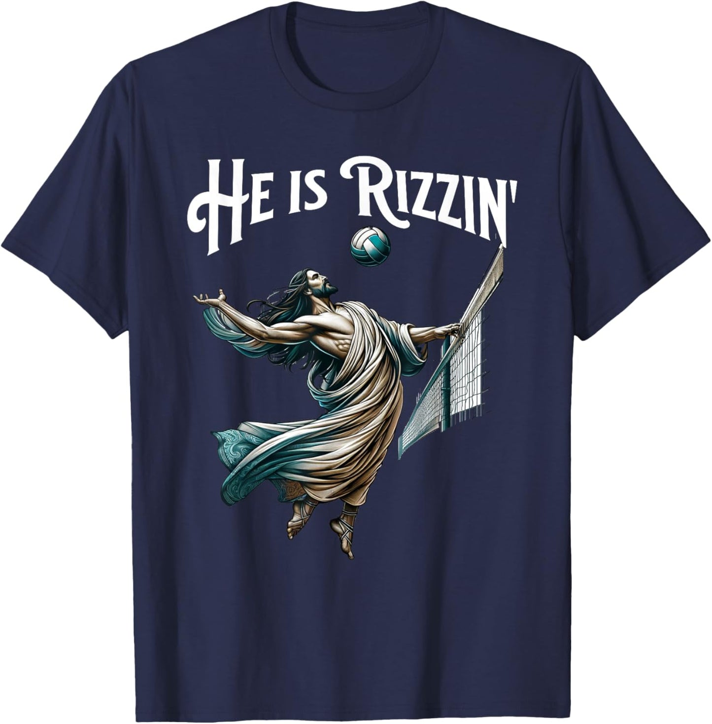He is Rizzin Jesus Playing Volleyball Funny Sports Rizz T-Shirt - T-Shirt | Navy