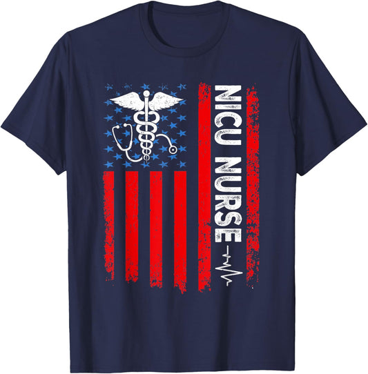 NICU Nurse American Flag Patriotic NICU Nurse 4th Of July Men T-Shirt - T-Shirt | Navy