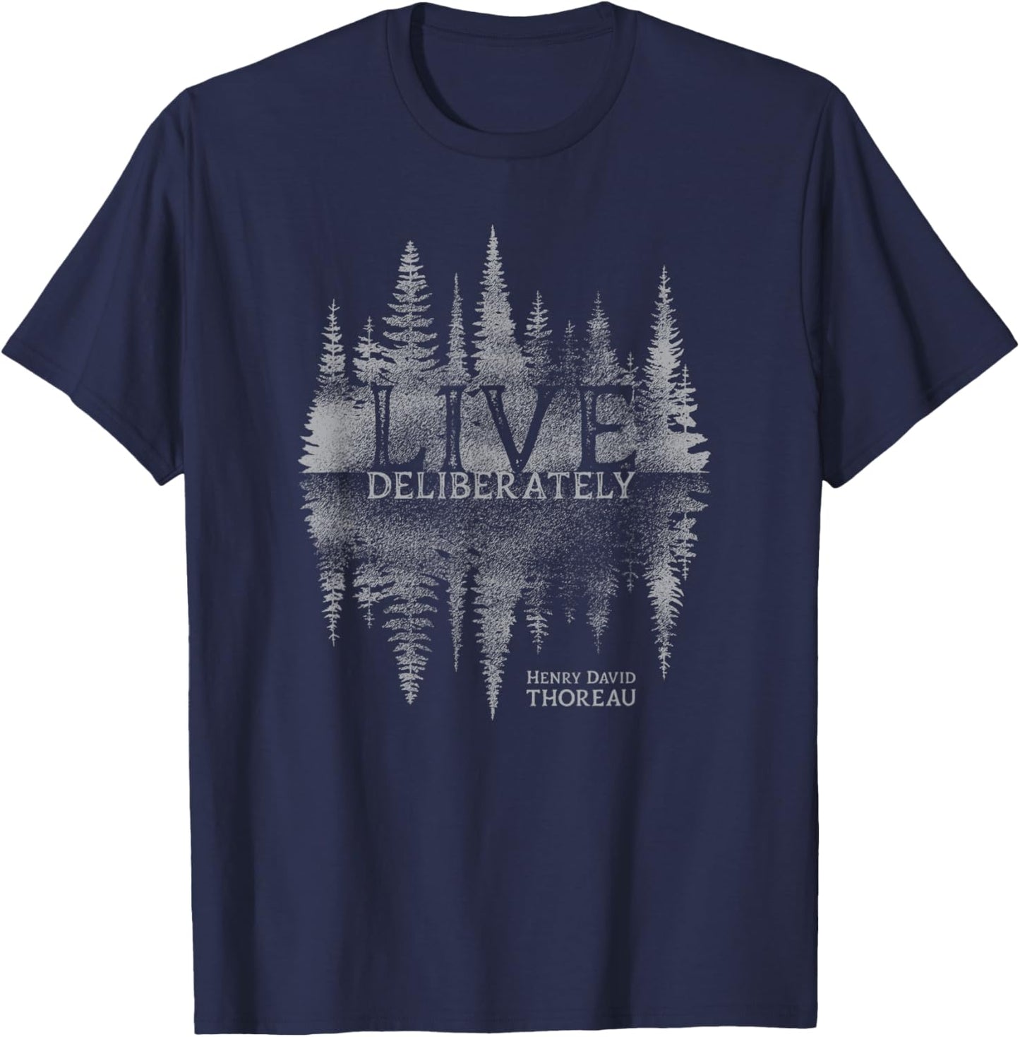 Live Deliberately Walden Transcendental Henry David Thoreau T-Shirt - T-Shirt | Navy
