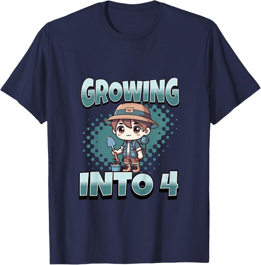 Gardening Growing Into 4 Year Old 4th Birthday Boy T-Shirt - T-Shirt | Navy