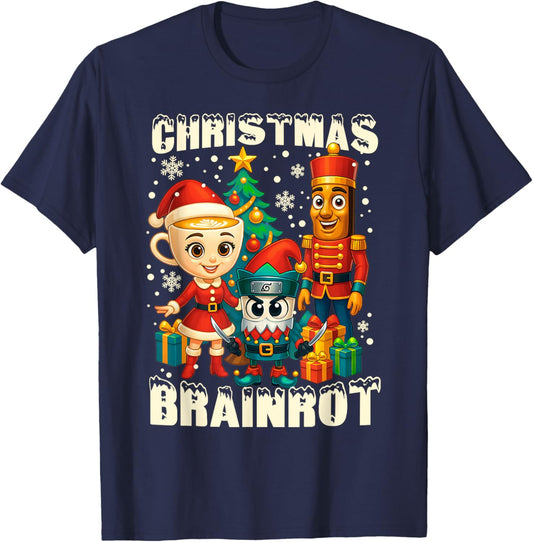 Funny Christmas Italian Brain Rot Italian Brainrot Boy Kids T-Shirt - T-Shirt | Navy