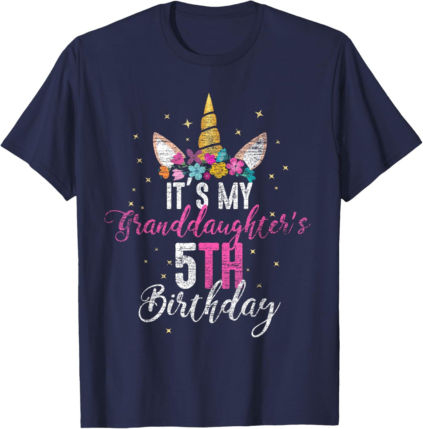 Its My Granddaughters 5th Birthay Girl Unicorn Birthday T-Shirt - T-Shirt | Navy