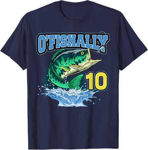 Retro O’Fishally 10 Fishing 10th Bday 10 Years Old T-Shirt - T-Shirt | Navy