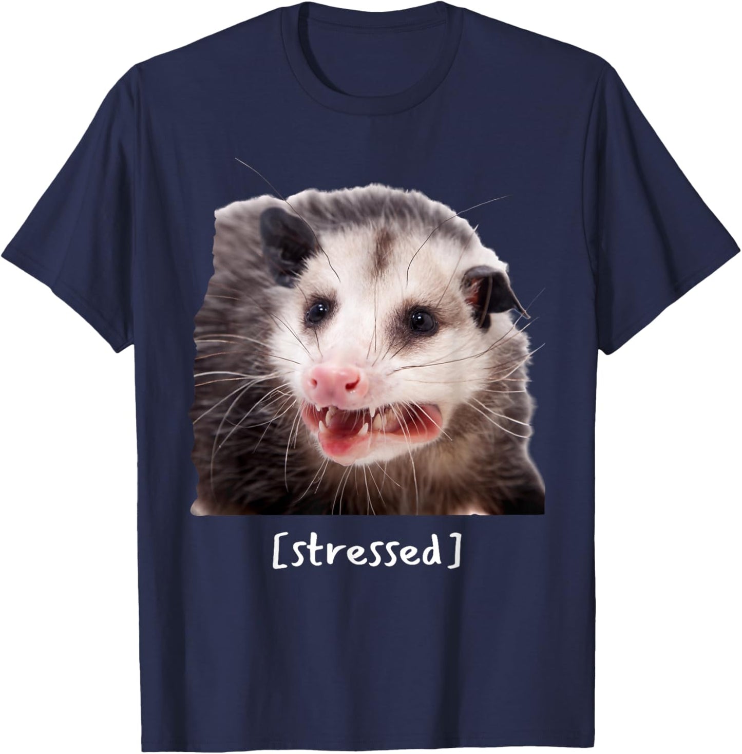 Opossum Stressed Funny Street Cat Meme Men Women T-Shirt - T-Shirt | Navy