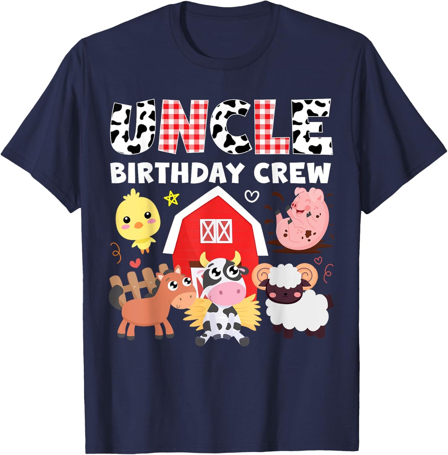 Cow Uncle Birthday Crew Farm Theme Animals Birthday Party T-Shirt - T-Shirt | Navy
