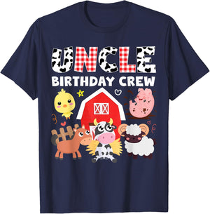 Cow Uncle Birthday Crew Farm Theme Animals Birthday Party T-Shirt - T-Shirt | Navy