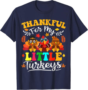Thankful For My Little Turkeys Teacher Thanksgiving Teachers T-Shirt - T-Shirt | Navy
