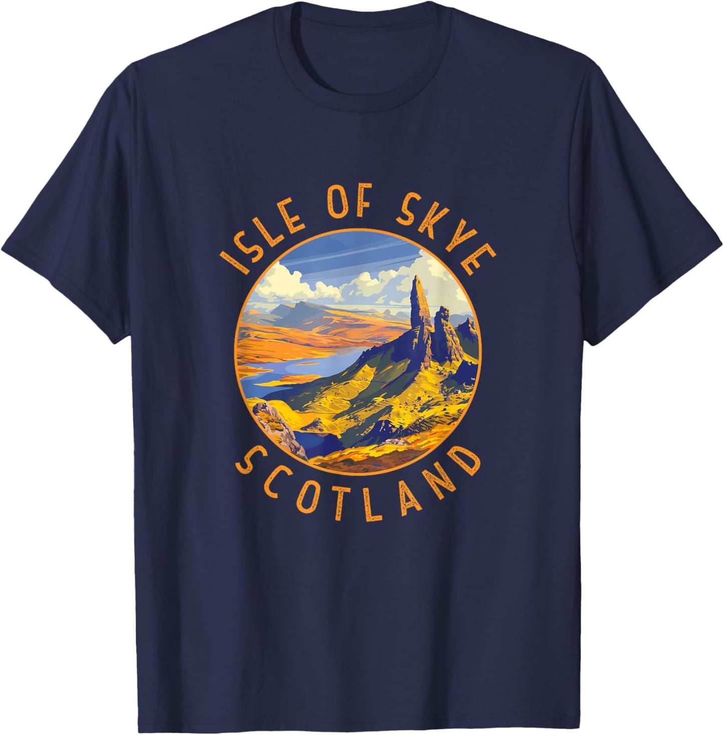 Isle of Skye Scotland Retro Distressed Circle T-Shirt - T-Shirt | Navy