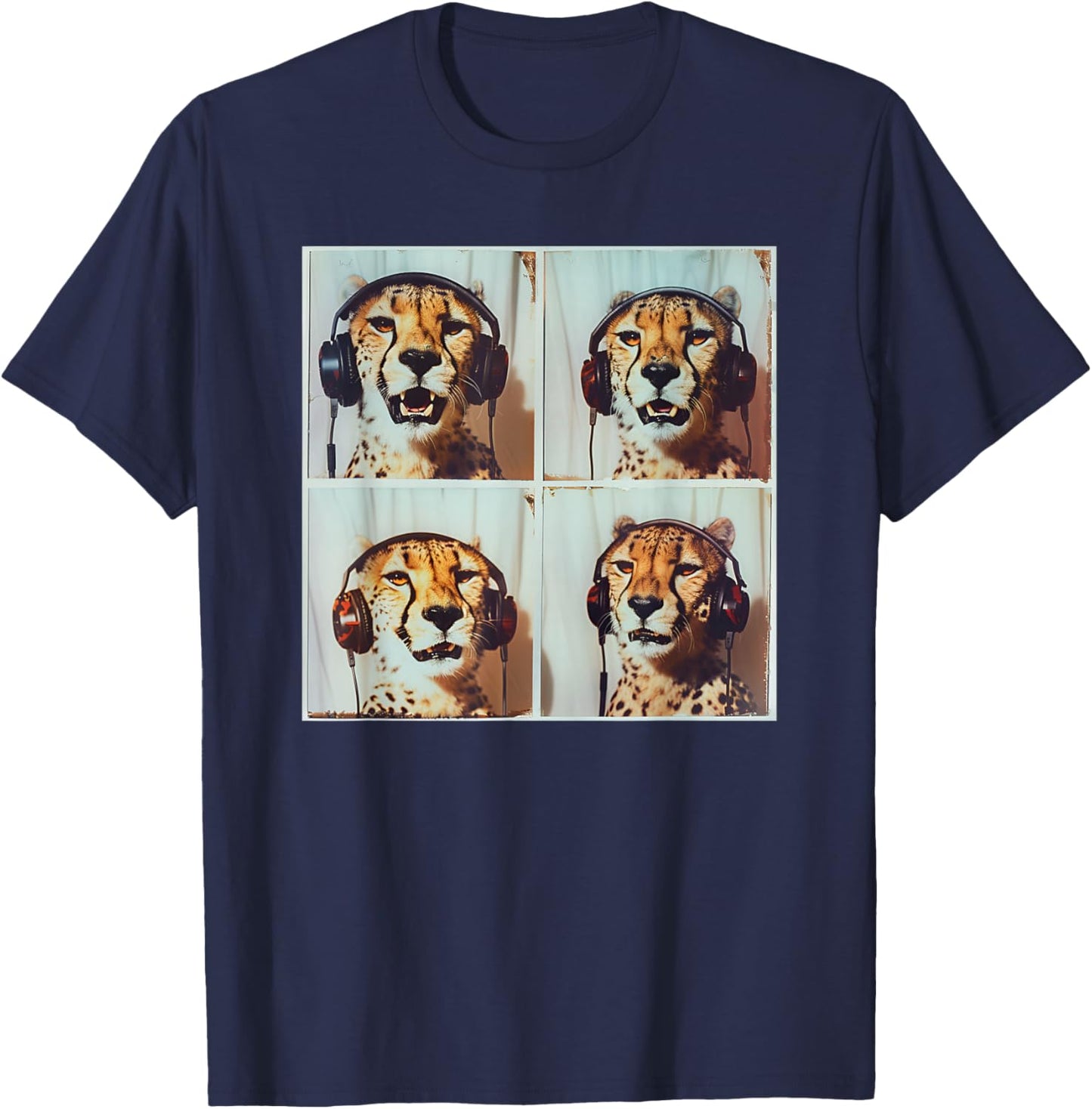 DJ Cheetah With Headphones Photobooth Cool Safari Cheetah T-Shirt - T-Shirt | Navy