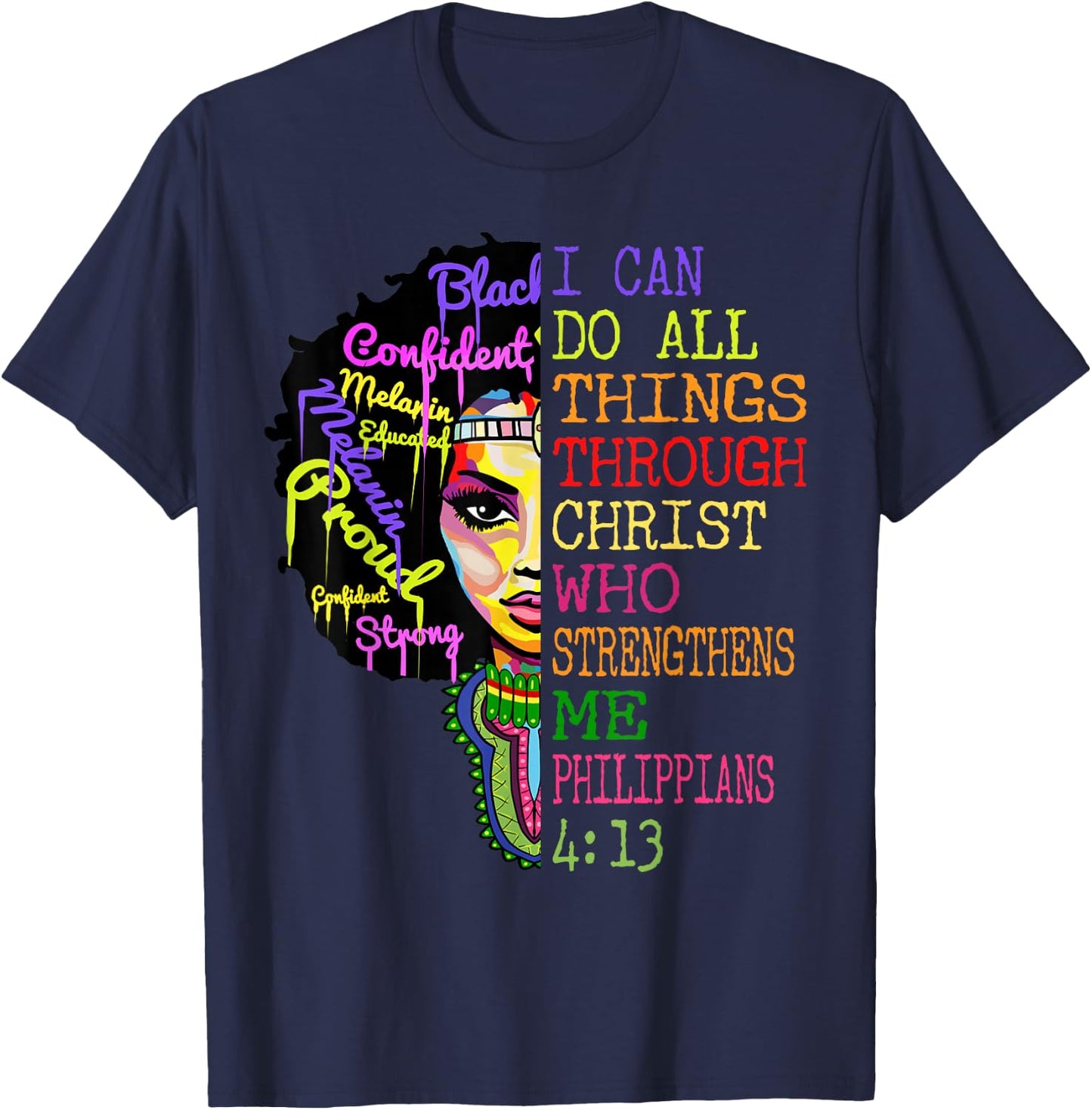 I Can Do All Through Christ Shirt Black Woman Faith T-Shirt - T-Shirt | Navy