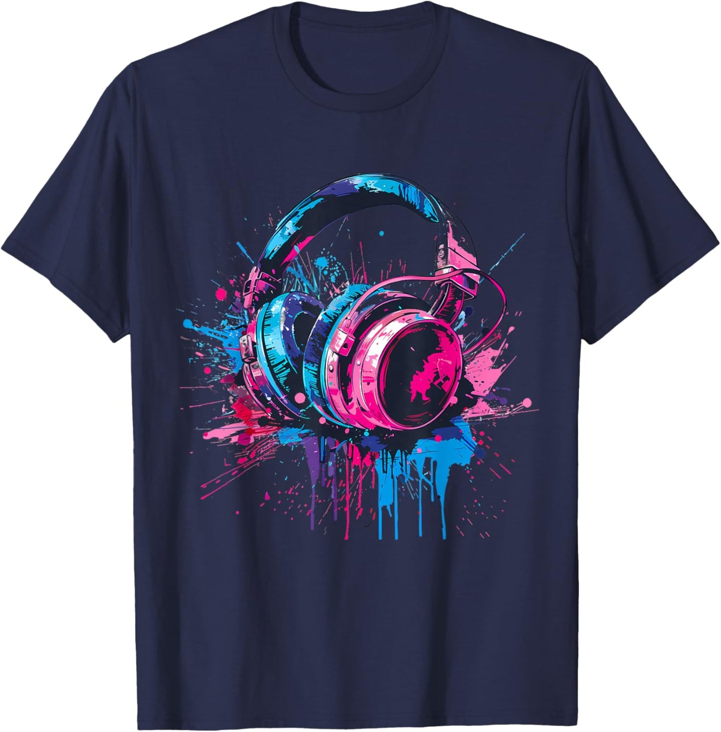 Headphones Music DJ Splash Music Lover Music Headphones EDM T-Shirt - T-Shirt | Navy