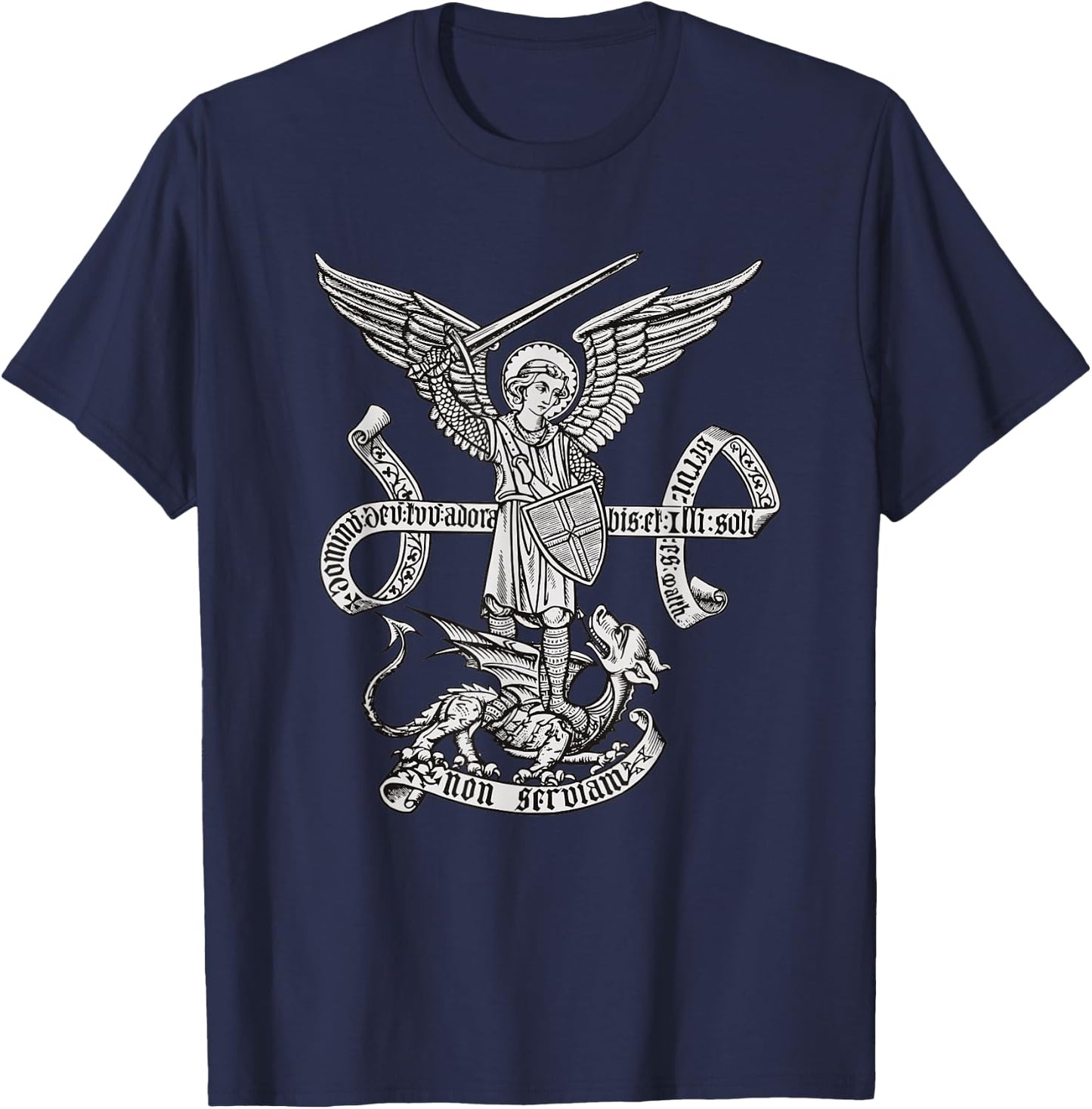 St Michael Archangel Catholic Angel defend us T-Shirt - T-Shirt | Navy