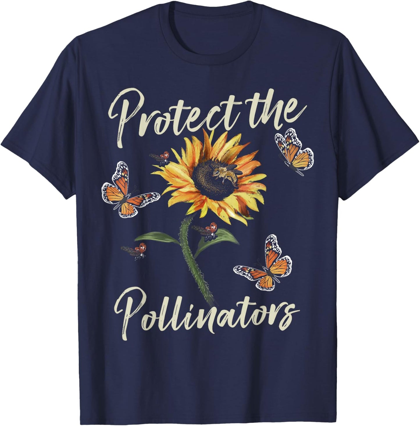 Cool Protect Pollinators Save the bees Sunflower T T-Shirt - T-Shirt | Navy