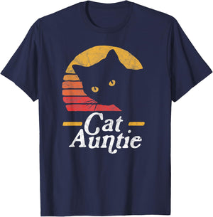 Cat Aunt Vintage Eighties Style Sun Cat Retro Distressed T-Shirt - T-Shirt | Navy