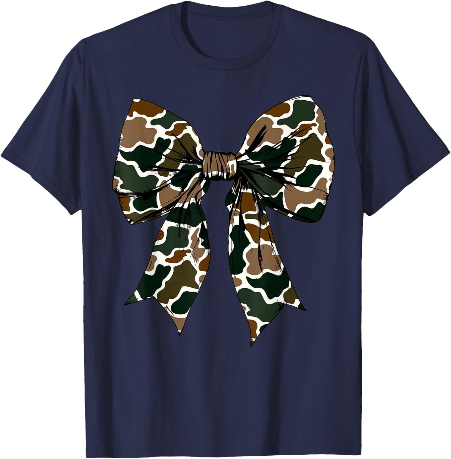 Old School Camouflage Coquette Bow Fall Hunting Military T-Shirt - T-Shirt | Navy
