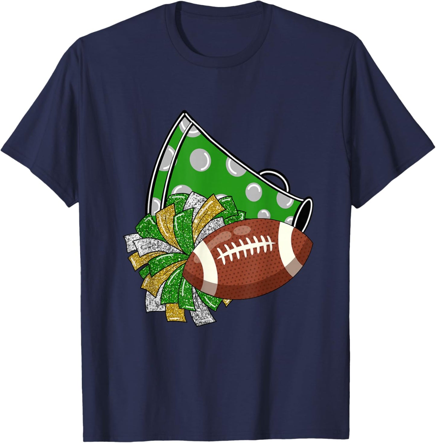 Cheerleader Shirt, Megaphone Pom Poms Football Green T-Shirt - T-Shirt | Navy