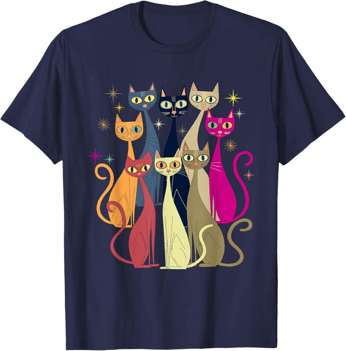Cat Vintage Retro Mid-Century Modern Look Cats 50s 60s Style T-Shirt - T-Shirt | Navy