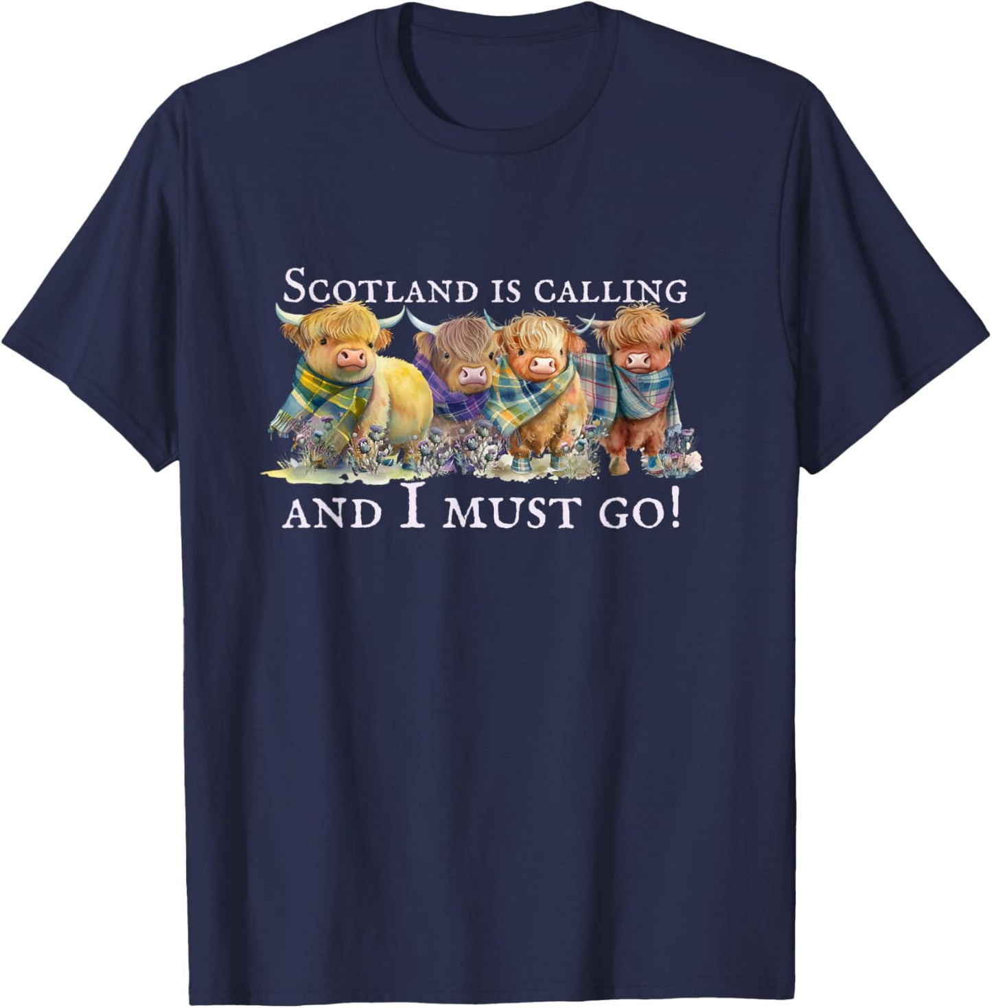 Scotland is Calling, Highland Cows, Hairy Coos, Scottish Cow T-Shirt - T-Shirt | Navy